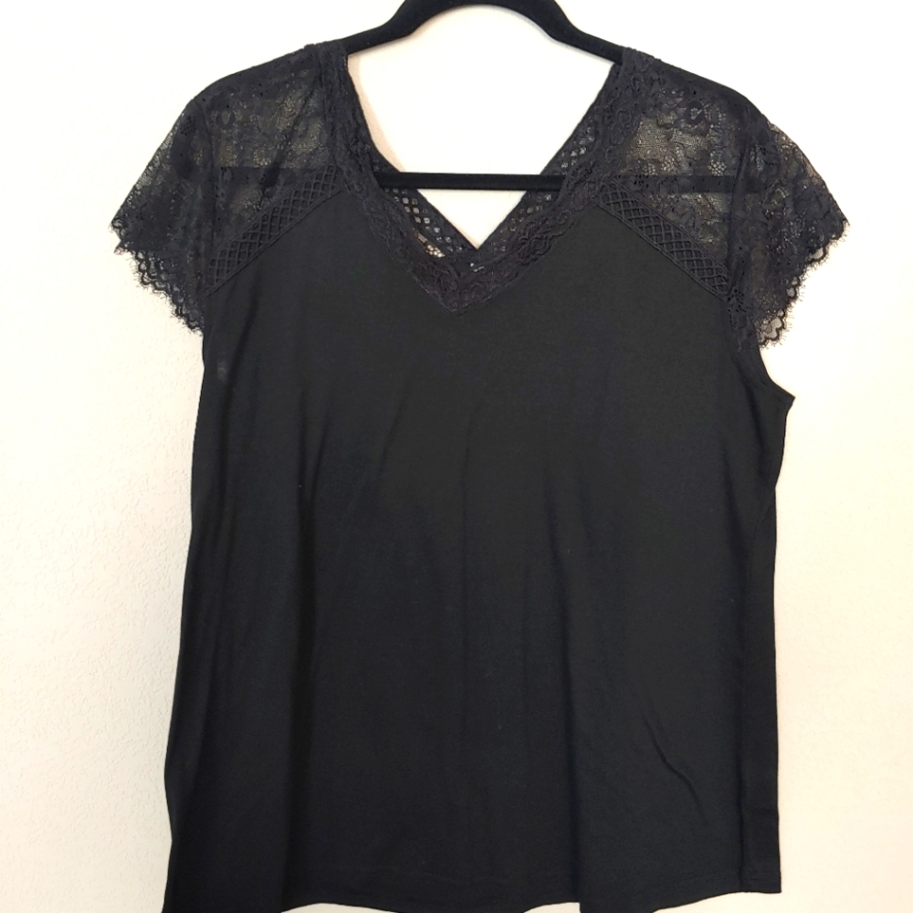 Black top with lace sleeves
